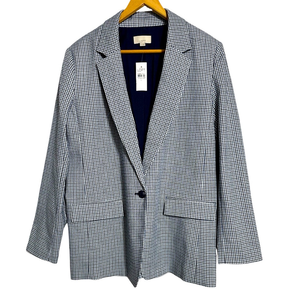 Ann Taylor Loft NWT Relaxed Modern Houndstooth Blazer in Blue & Black Plaid 10 - Picture 15 of 15
